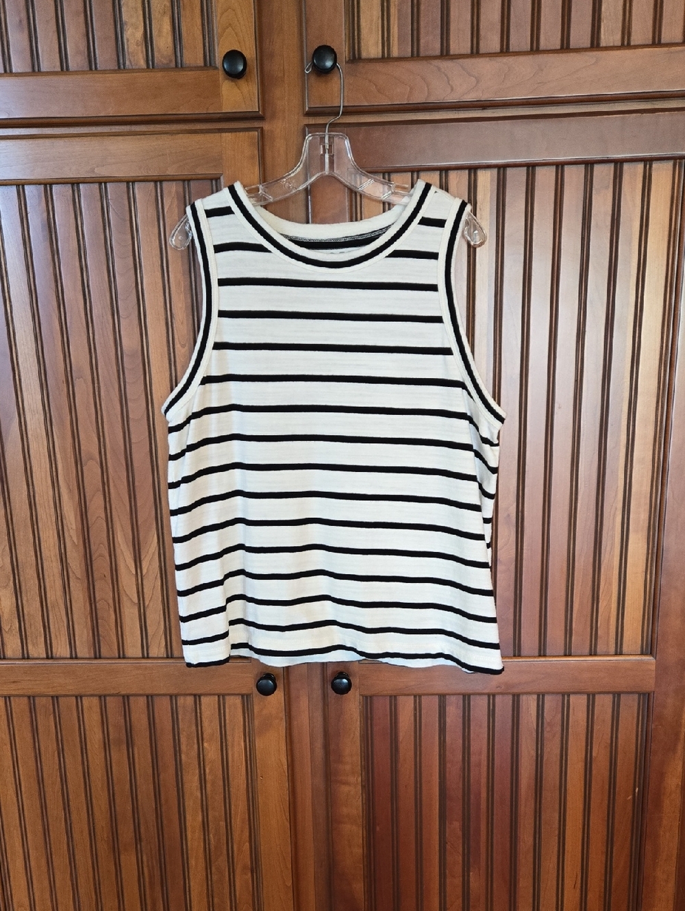 Loft Sleeveless Black and Cream Striped Shirt